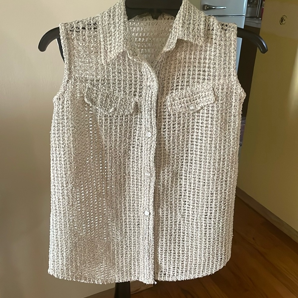 Espirit Vintage Lightweight Knit See Through Button Down